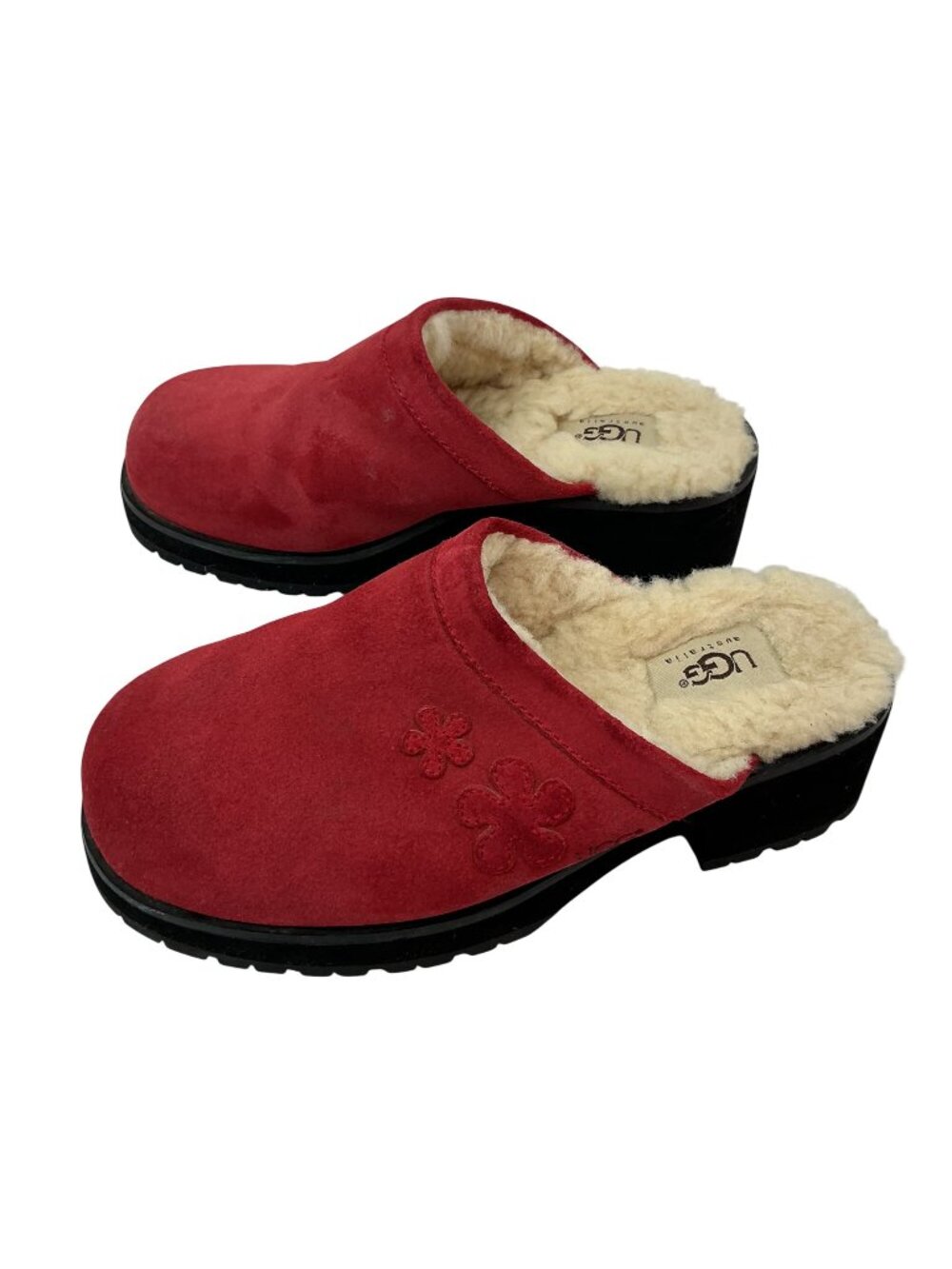 UGG Australia Kaile Suede Shearling Lined Platform Mules Womens 7 Red